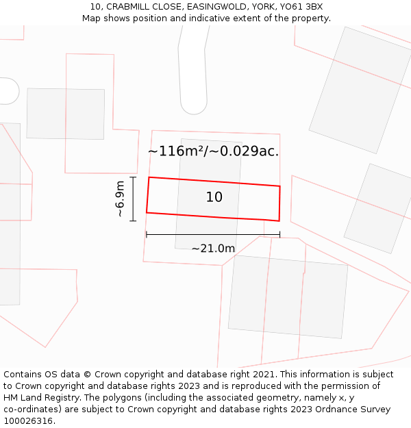 10, CRABMILL CLOSE, EASINGWOLD, YORK, YO61 3BX: Plot and title map