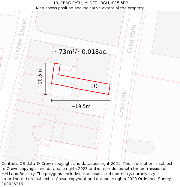 10, CRAG PATH, ALDEBURGH, IP15 5BP: Plot and title map