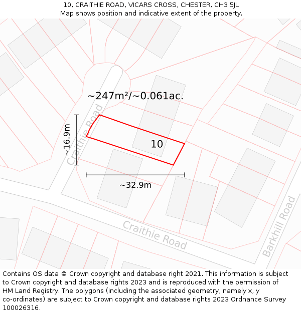 10, CRAITHIE ROAD, VICARS CROSS, CHESTER, CH3 5JL: Plot and title map
