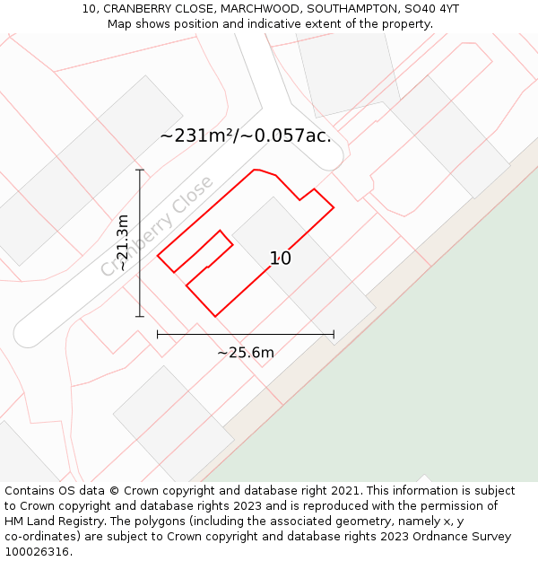 10, CRANBERRY CLOSE, MARCHWOOD, SOUTHAMPTON, SO40 4YT: Plot and title map