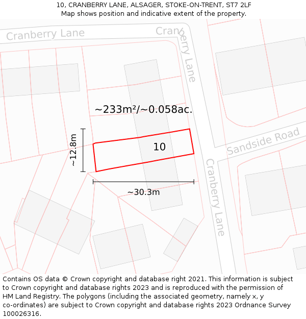 10, CRANBERRY LANE, ALSAGER, STOKE-ON-TRENT, ST7 2LF: Plot and title map