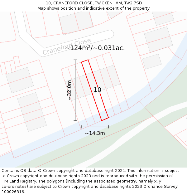 10, CRANEFORD CLOSE, TWICKENHAM, TW2 7SD: Plot and title map