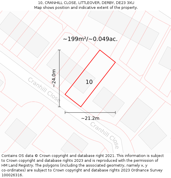 10, CRANHILL CLOSE, LITTLEOVER, DERBY, DE23 3XU: Plot and title map