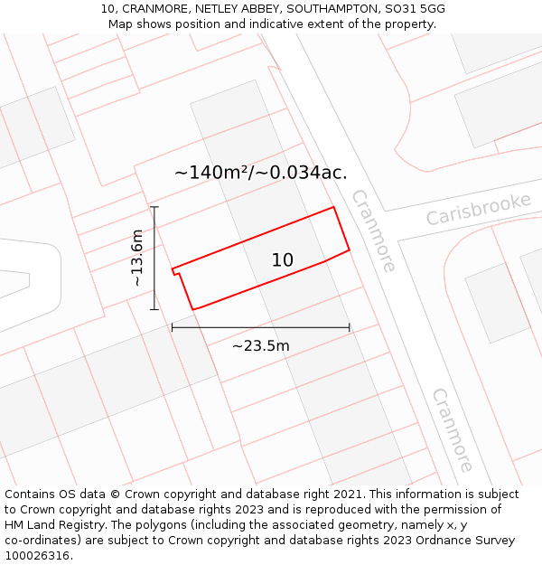 10, CRANMORE, NETLEY ABBEY, SOUTHAMPTON, SO31 5GG: Plot and title map