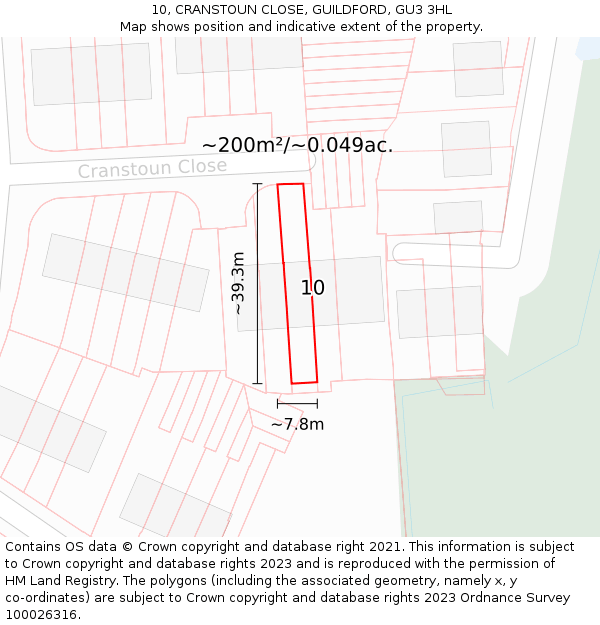 10, CRANSTOUN CLOSE, GUILDFORD, GU3 3HL: Plot and title map