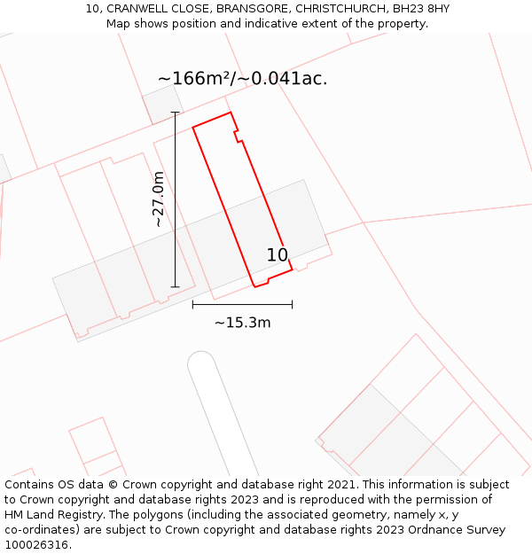 10, CRANWELL CLOSE, BRANSGORE, CHRISTCHURCH, BH23 8HY: Plot and title map