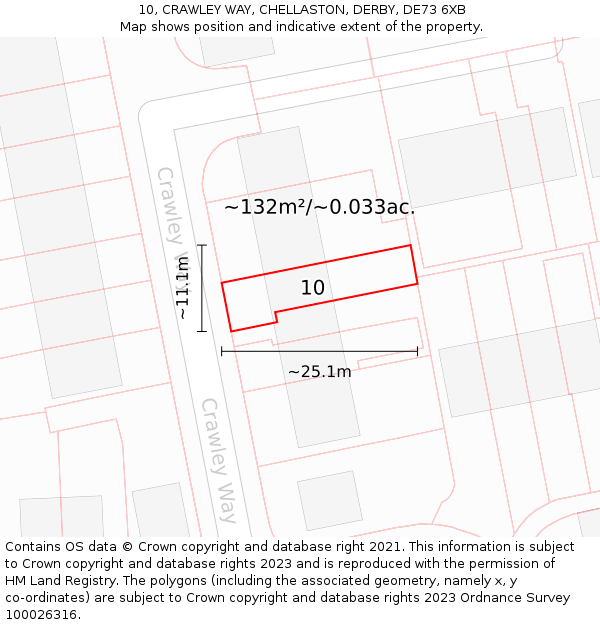 10, CRAWLEY WAY, CHELLASTON, DERBY, DE73 6XB: Plot and title map
