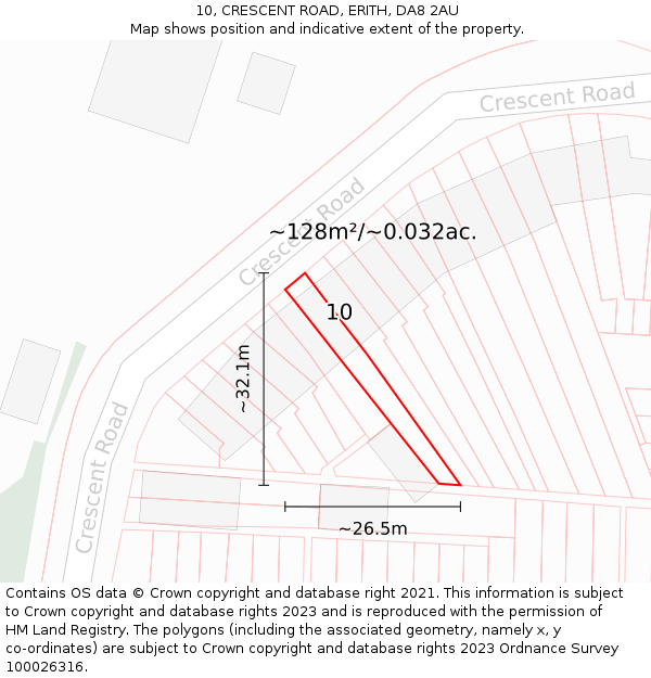 10, CRESCENT ROAD, ERITH, DA8 2AU: Plot and title map