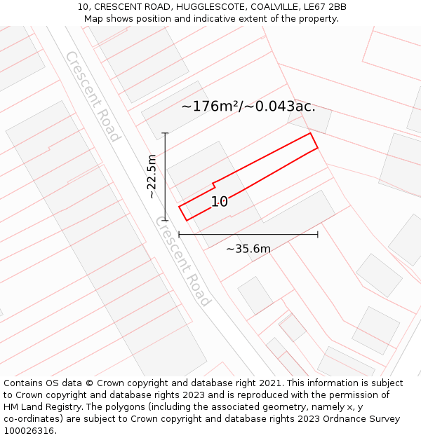 10, CRESCENT ROAD, HUGGLESCOTE, COALVILLE, LE67 2BB: Plot and title map