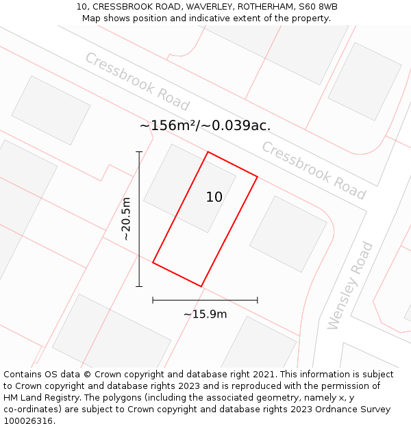 10, CRESSBROOK ROAD, WAVERLEY, ROTHERHAM, S60 8WB: Plot and title map