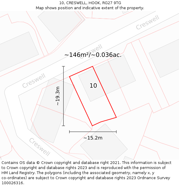 10, CRESWELL, HOOK, RG27 9TG: Plot and title map