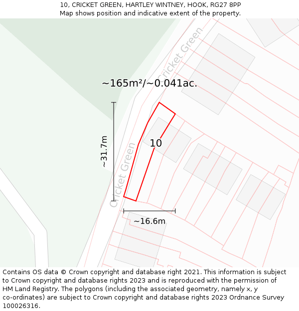 10, CRICKET GREEN, HARTLEY WINTNEY, HOOK, RG27 8PP: Plot and title map