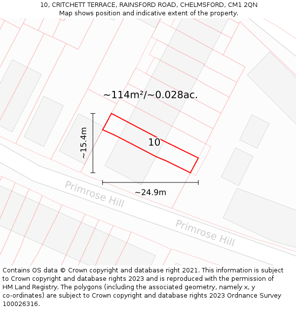 10, CRITCHETT TERRACE, RAINSFORD ROAD, CHELMSFORD, CM1 2QN: Plot and title map