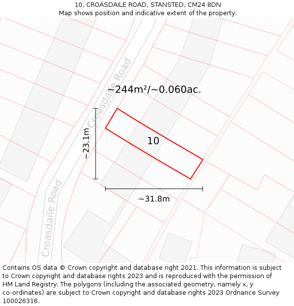 10, CROASDAILE ROAD, STANSTED, CM24 8DN: Plot and title map