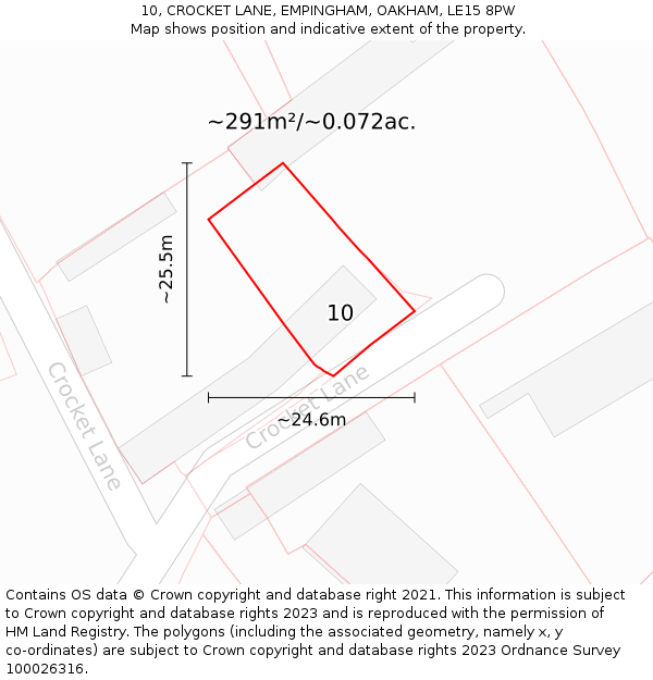 10, CROCKET LANE, EMPINGHAM, OAKHAM, LE15 8PW: Plot and title map