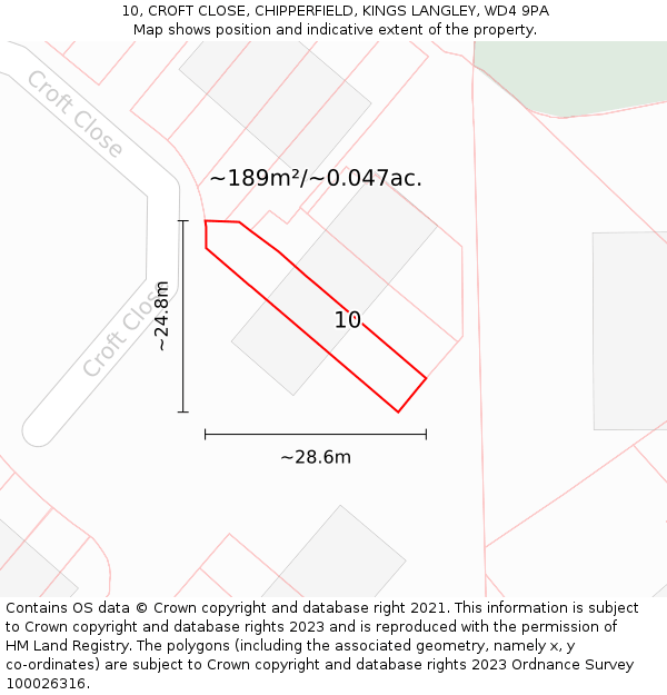 10, CROFT CLOSE, CHIPPERFIELD, KINGS LANGLEY, WD4 9PA: Plot and title map