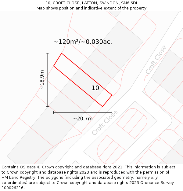 10, CROFT CLOSE, LATTON, SWINDON, SN6 6DL: Plot and title map