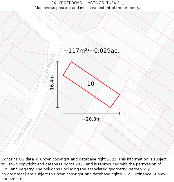 10, CROFT ROAD, HASTINGS, TN34 3HJ: Plot and title map