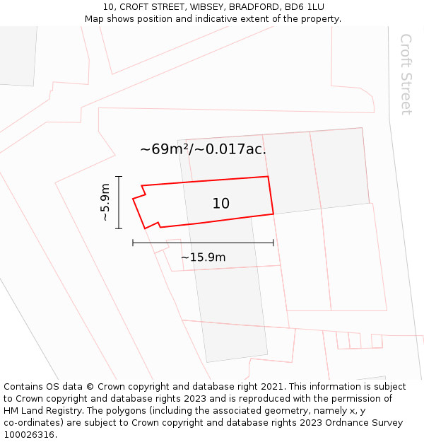 10, CROFT STREET, WIBSEY, BRADFORD, BD6 1LU: Plot and title map