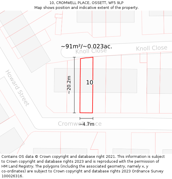 10, CROMWELL PLACE, OSSETT, WF5 9LP: Plot and title map