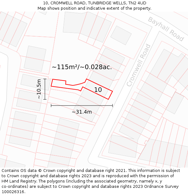 10, CROMWELL ROAD, TUNBRIDGE WELLS, TN2 4UD: Plot and title map