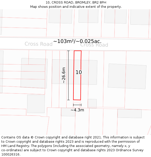 10, CROSS ROAD, BROMLEY, BR2 8PH: Plot and title map