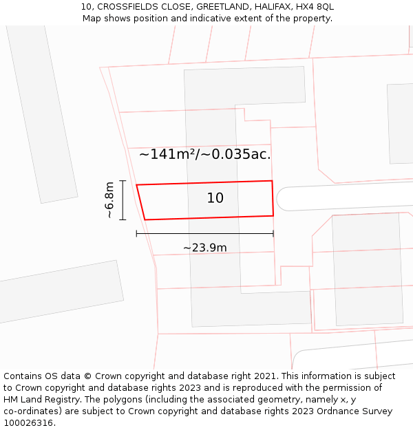 10, CROSSFIELDS CLOSE, GREETLAND, HALIFAX, HX4 8QL: Plot and title map