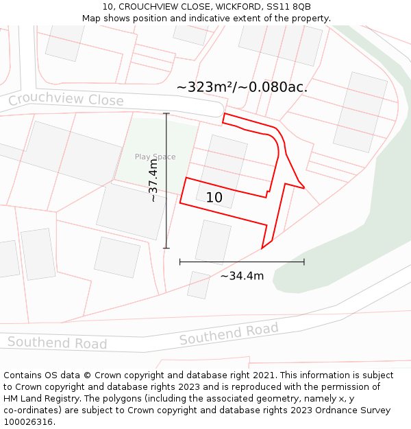 10, CROUCHVIEW CLOSE, WICKFORD, SS11 8QB: Plot and title map