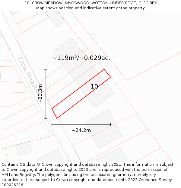 10, CROW MEADOW, KINGSWOOD, WOTTON-UNDER-EDGE, GL12 8RX: Plot and title map