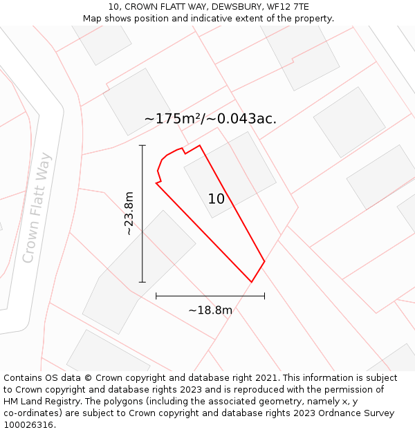 10, CROWN FLATT WAY, DEWSBURY, WF12 7TE: Plot and title map