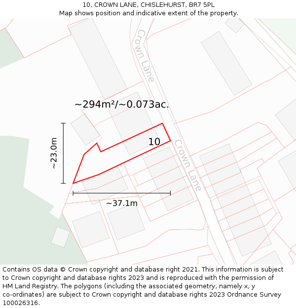 10, CROWN LANE, CHISLEHURST, BR7 5PL: Plot and title map