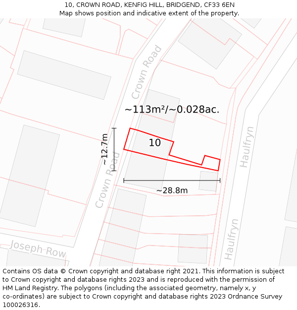 10, CROWN ROAD, KENFIG HILL, BRIDGEND, CF33 6EN: Plot and title map