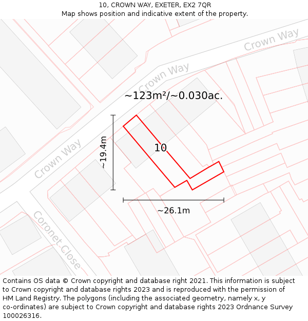 10, CROWN WAY, EXETER, EX2 7QR: Plot and title map