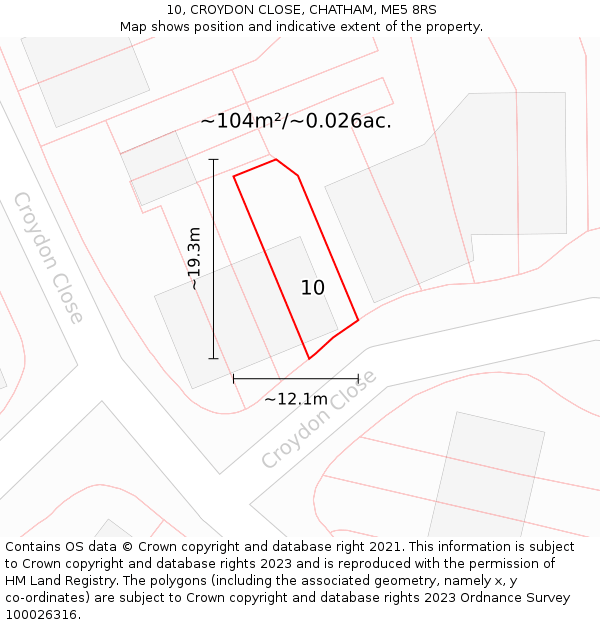 10, CROYDON CLOSE, CHATHAM, ME5 8RS: Plot and title map