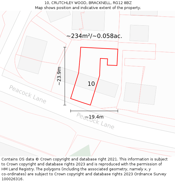 10, CRUTCHLEY WOOD, BRACKNELL, RG12 8BZ: Plot and title map