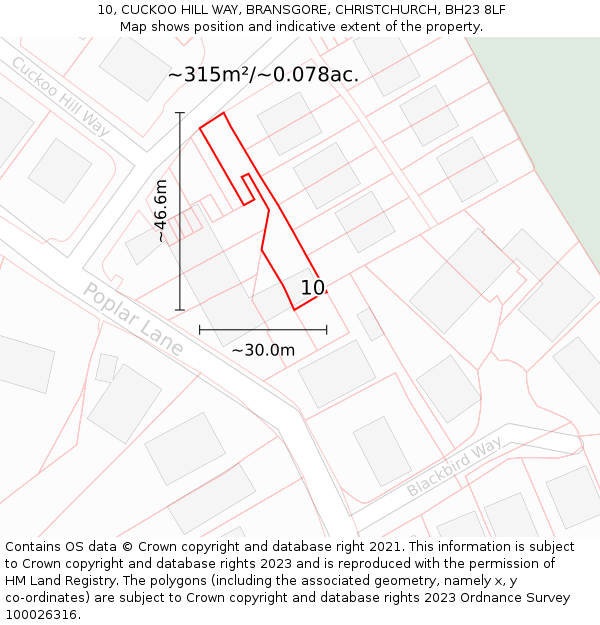 10, CUCKOO HILL WAY, BRANSGORE, CHRISTCHURCH, BH23 8LF: Plot and title map