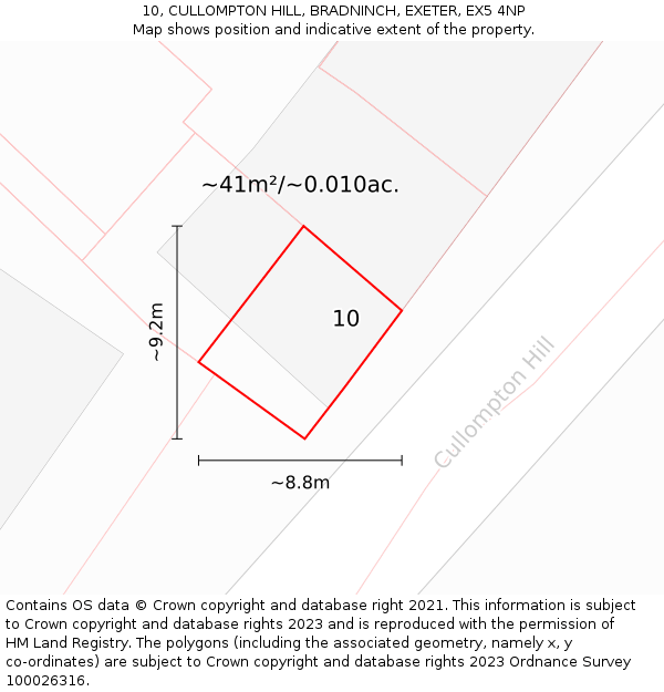 10, CULLOMPTON HILL, BRADNINCH, EXETER, EX5 4NP: Plot and title map