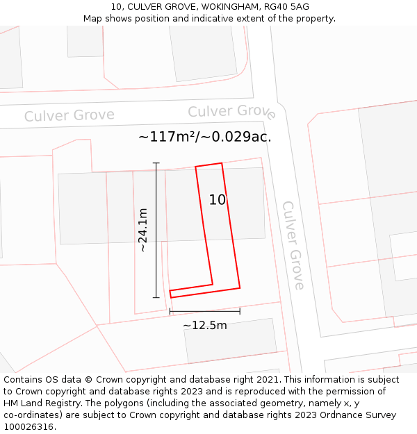 10, CULVER GROVE, WOKINGHAM, RG40 5AG: Plot and title map
