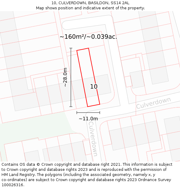 10, CULVERDOWN, BASILDON, SS14 2AL: Plot and title map