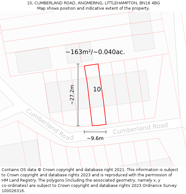 10, CUMBERLAND ROAD, ANGMERING, LITTLEHAMPTON, BN16 4BG: Plot and title map