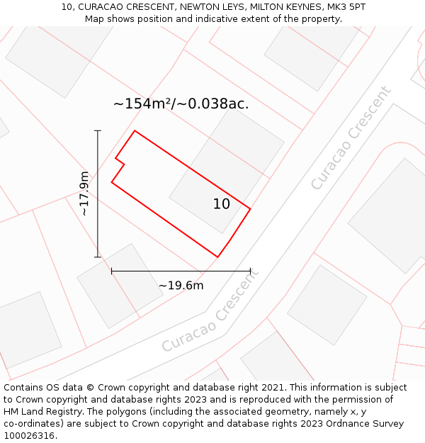 10, CURACAO CRESCENT, NEWTON LEYS, MILTON KEYNES, MK3 5PT: Plot and title map