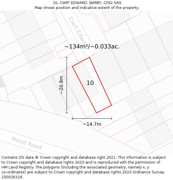 10, CWRT EDWARD, BARRY, CF62 5AS: Plot and title map