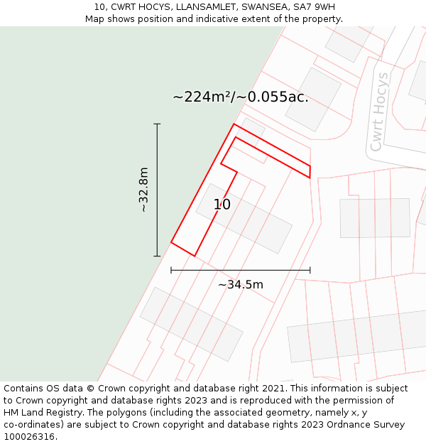10, CWRT HOCYS, LLANSAMLET, SWANSEA, SA7 9WH: Plot and title map
