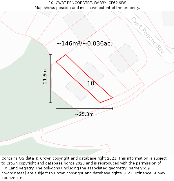 10, CWRT PENCOEDTRE, BARRY, CF62 9BS: Plot and title map