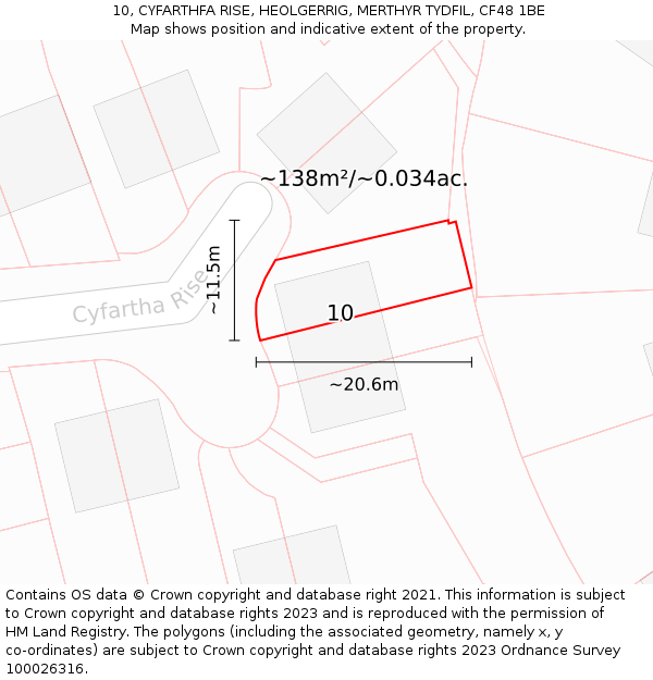 10, CYFARTHFA RISE, HEOLGERRIG, MERTHYR TYDFIL, CF48 1BE: Plot and title map