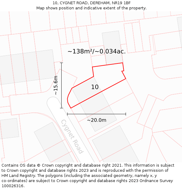 10, CYGNET ROAD, DEREHAM, NR19 1BF: Plot and title map
