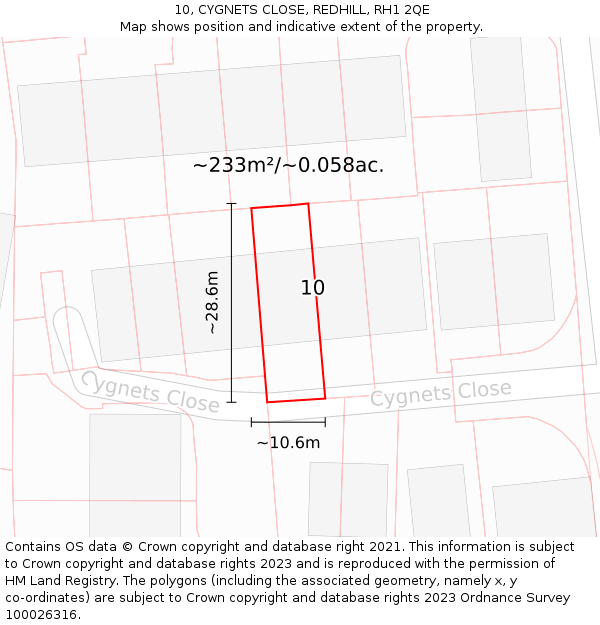 10, CYGNETS CLOSE, REDHILL, RH1 2QE: Plot and title map