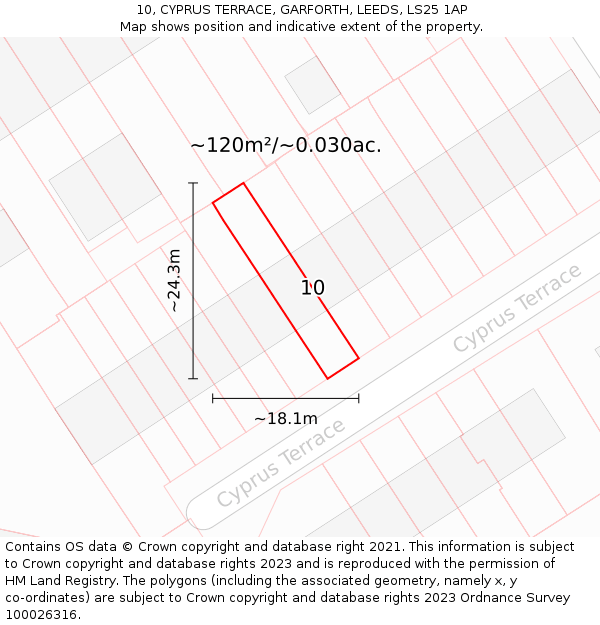10, CYPRUS TERRACE, GARFORTH, LEEDS, LS25 1AP: Plot and title map