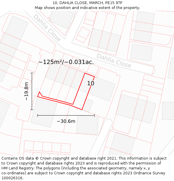 10, DAHLIA CLOSE, MARCH, PE15 9TP: Plot and title map