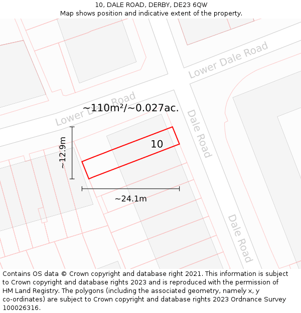 10, DALE ROAD, DERBY, DE23 6QW: Plot and title map